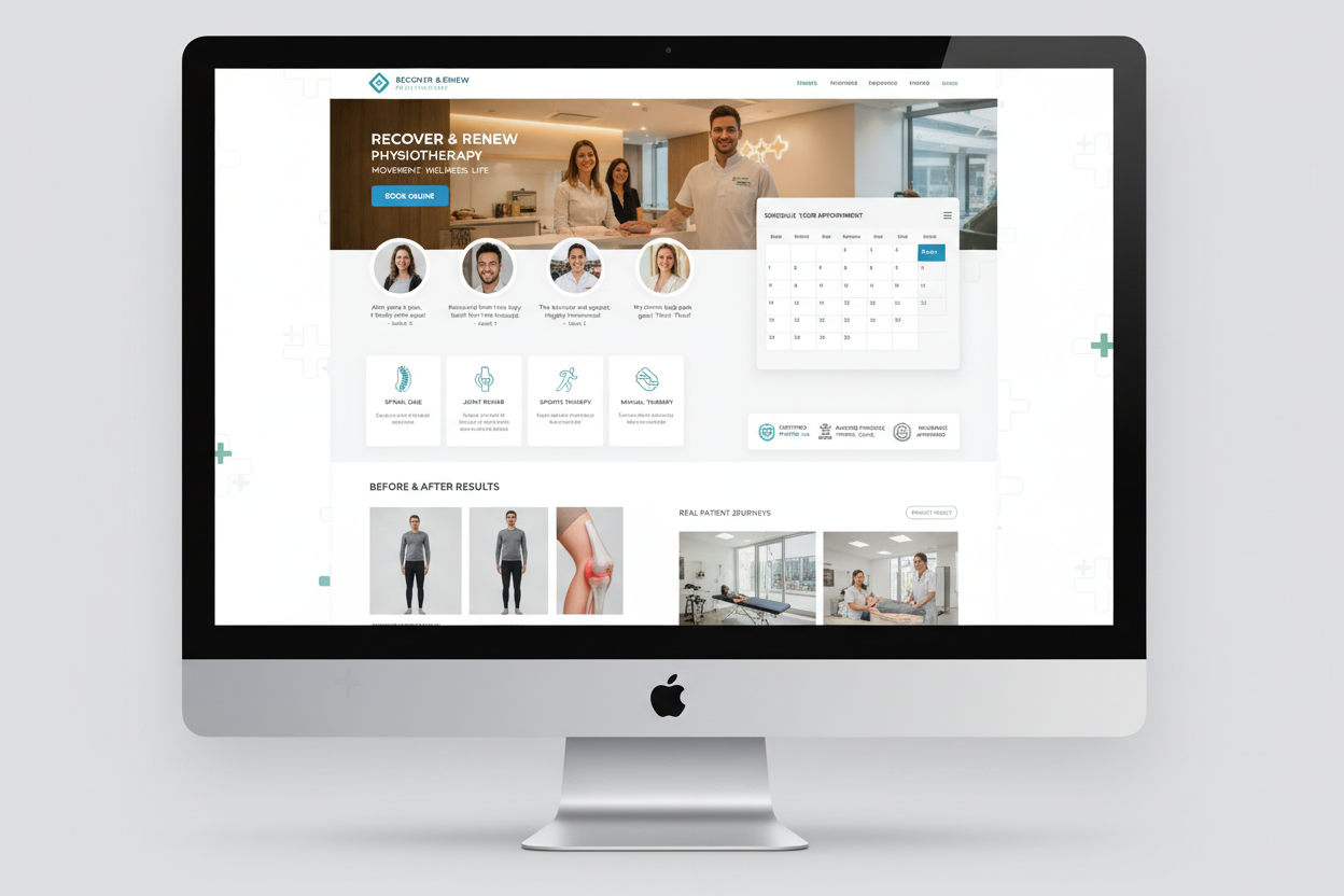 physiotherapist website showing patient testimonials and appointment booking