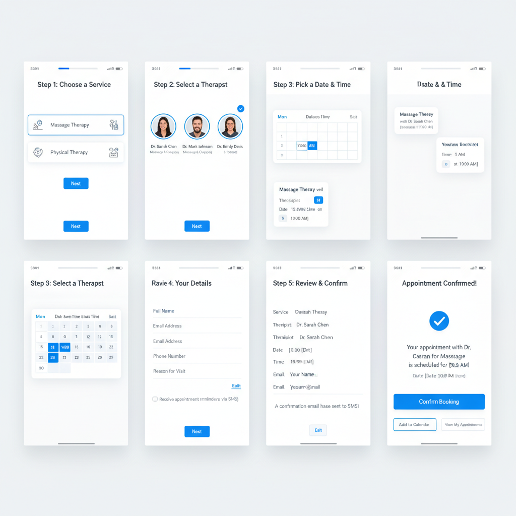 online booking system interface for physiotherapy appointments