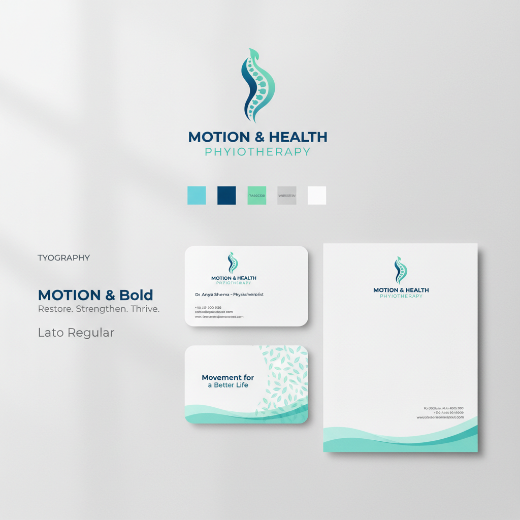 brand identity design showing physiotherapy practice logo and colors
