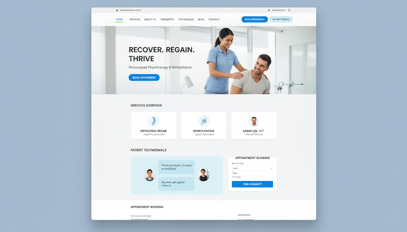physiotherapy website design showing clear navigation and user-friendly interface